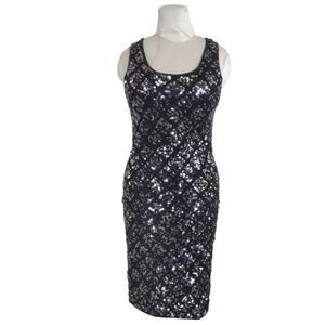 Vintage 90s Knit Sequin Sweater Dress Size S Little Black Dress Bodycon Stretchy